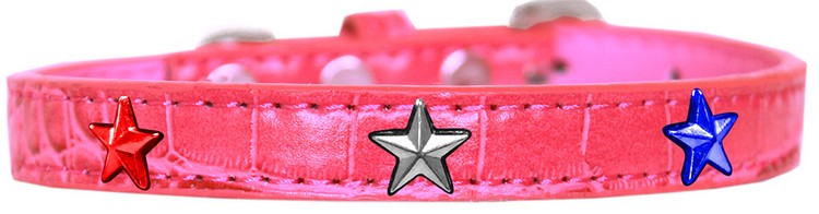 Red, White and Blue Star Widget Croc Dog Collar Bright Pink Size 12